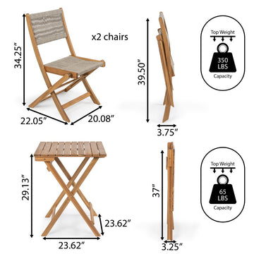 Javea Modern Coastal 3-Piece Acacia Wood Outdoor Folding Bistro Set - JONATHAN Y